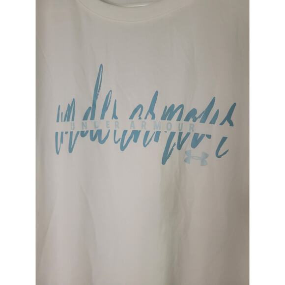 Under Armour Tech Script Women's White Blue Crew Short Sleeve Tee Size L - Picture 3 of 6